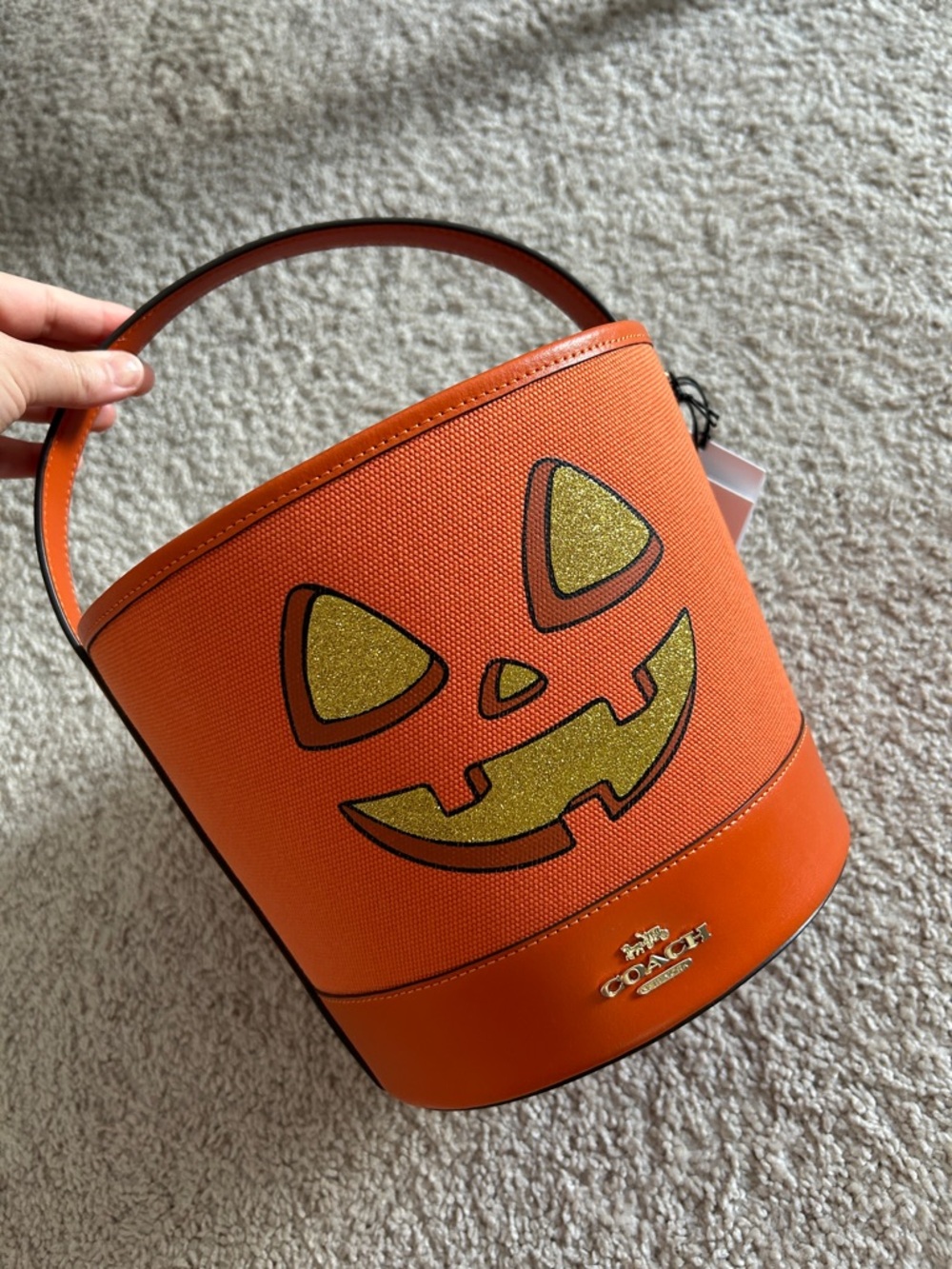 Coach Orange Glitter Jack-o'-Lantern Bucket Tote